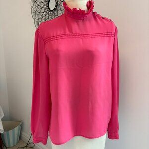 Vintage Josephine pink long-sleeved ruffle neck blouse READ